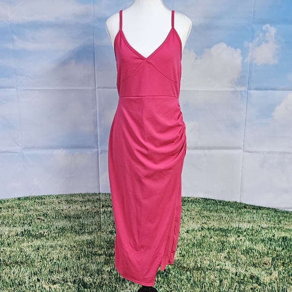 NASTY GAL | RUCHE SIDE SPLIT MIDI THIN STRAP BODYCON DRESS - NWOT! - Picture 8 of 16